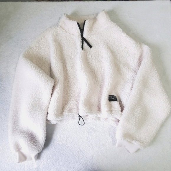 H&M White Teddy Sherpa Pullover Drawstring Quarter zip Swea… - Picture 3 of 11